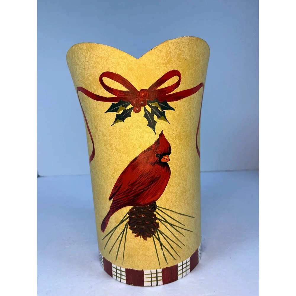 Lenox Winter Greetings Cardinal Metal Wine Cooler Ice Bucket Yellow Holly